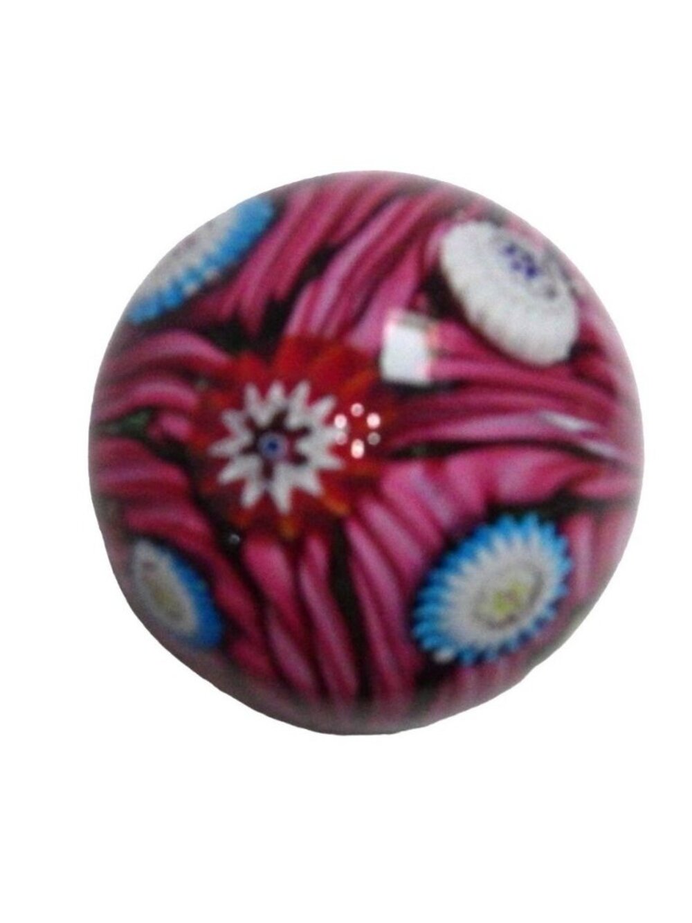Fratelli Toso Murano Paperweight Globe Green Red Ribbons Millefiori Flower - Picture 9 of 11